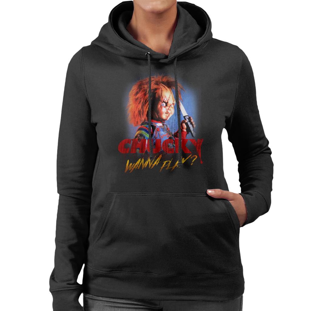 Chucky Wanna Play Crazed Face Women's Hooded Sweatshirt-ALL + EVERY