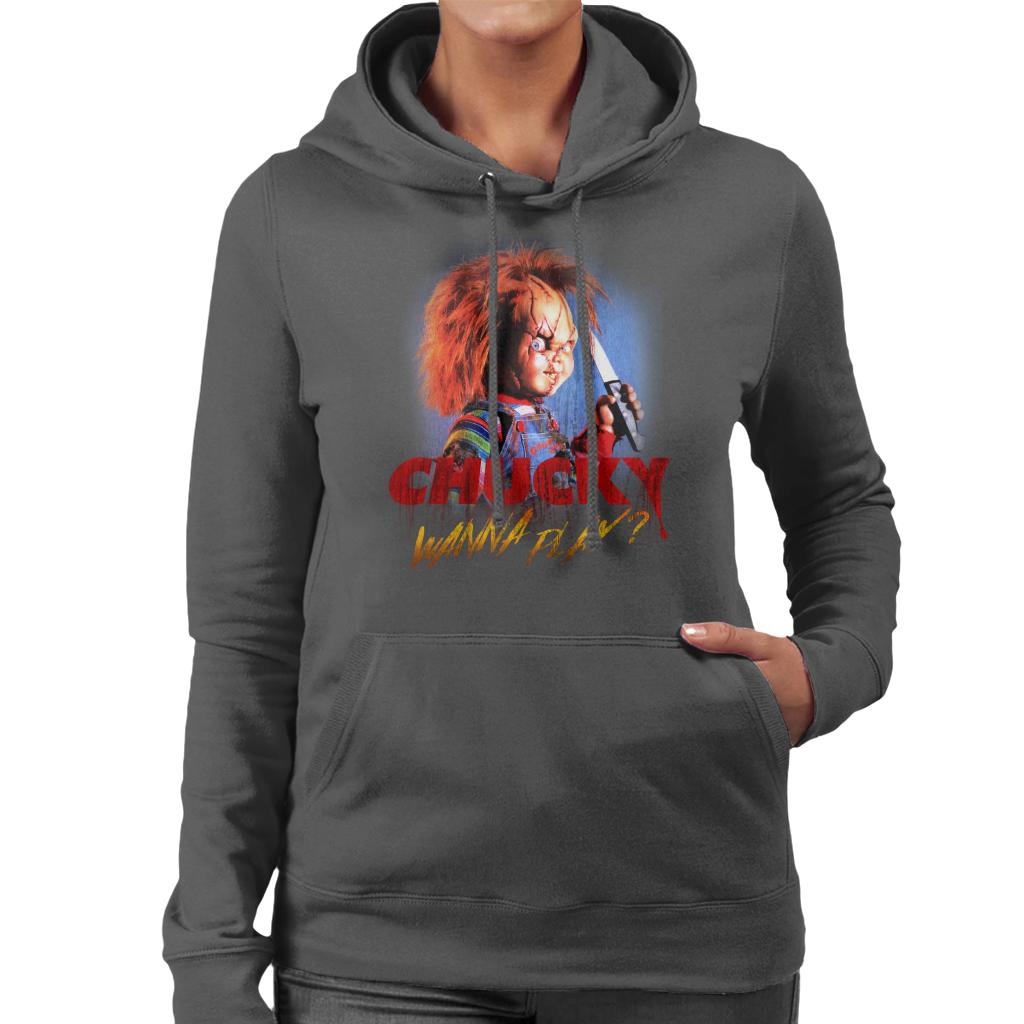 Chucky Wanna Play Crazed Face Women's Hooded Sweatshirt-ALL + EVERY