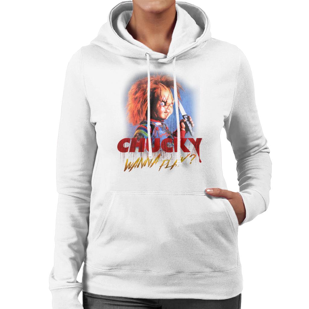 Chucky Wanna Play Crazed Face Women's Hooded Sweatshirt-ALL + EVERY