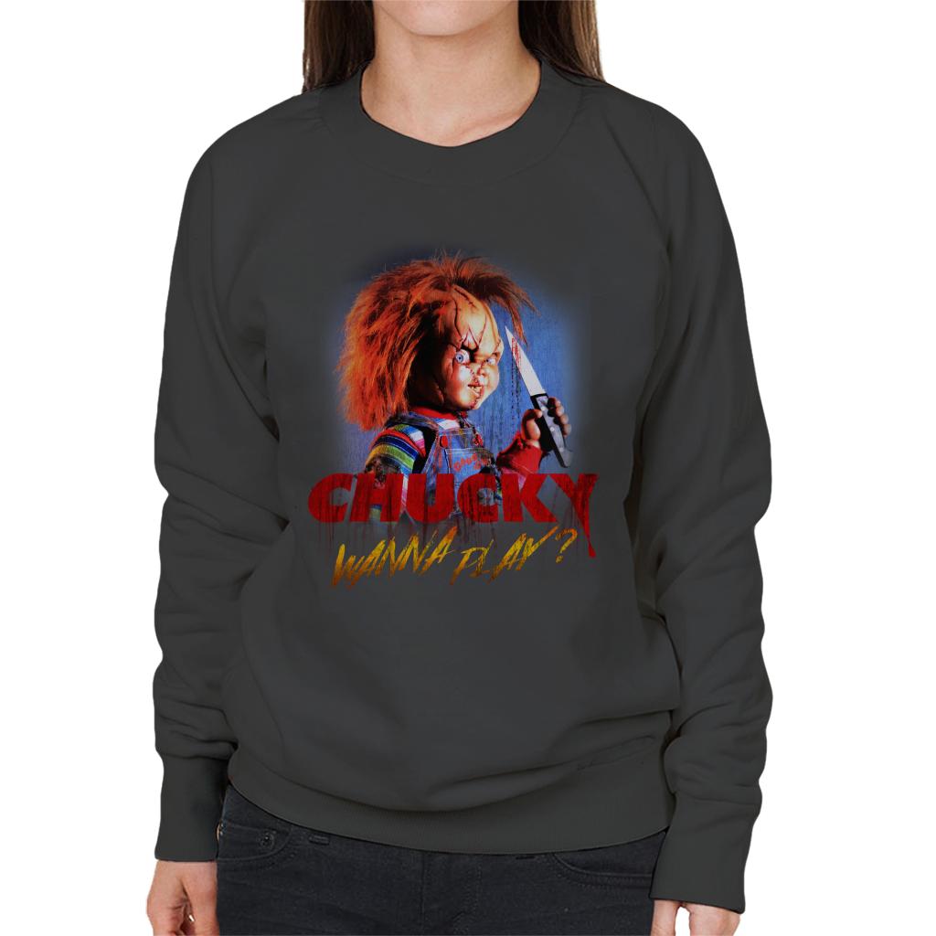 Chucky Wanna Play Crazed Face Women's Sweatshirt-ALL + EVERY