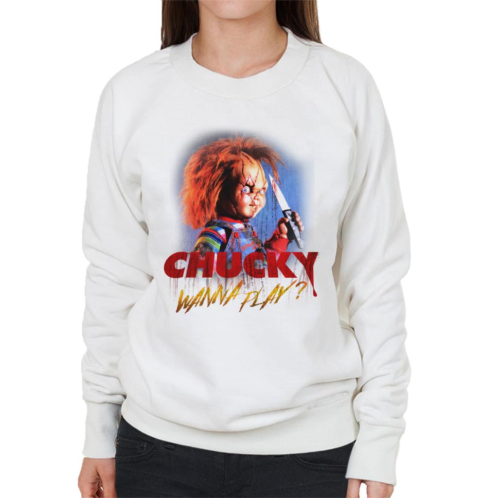 Chucky Wanna Play Crazed Face Women's Sweatshirt-ALL + EVERY