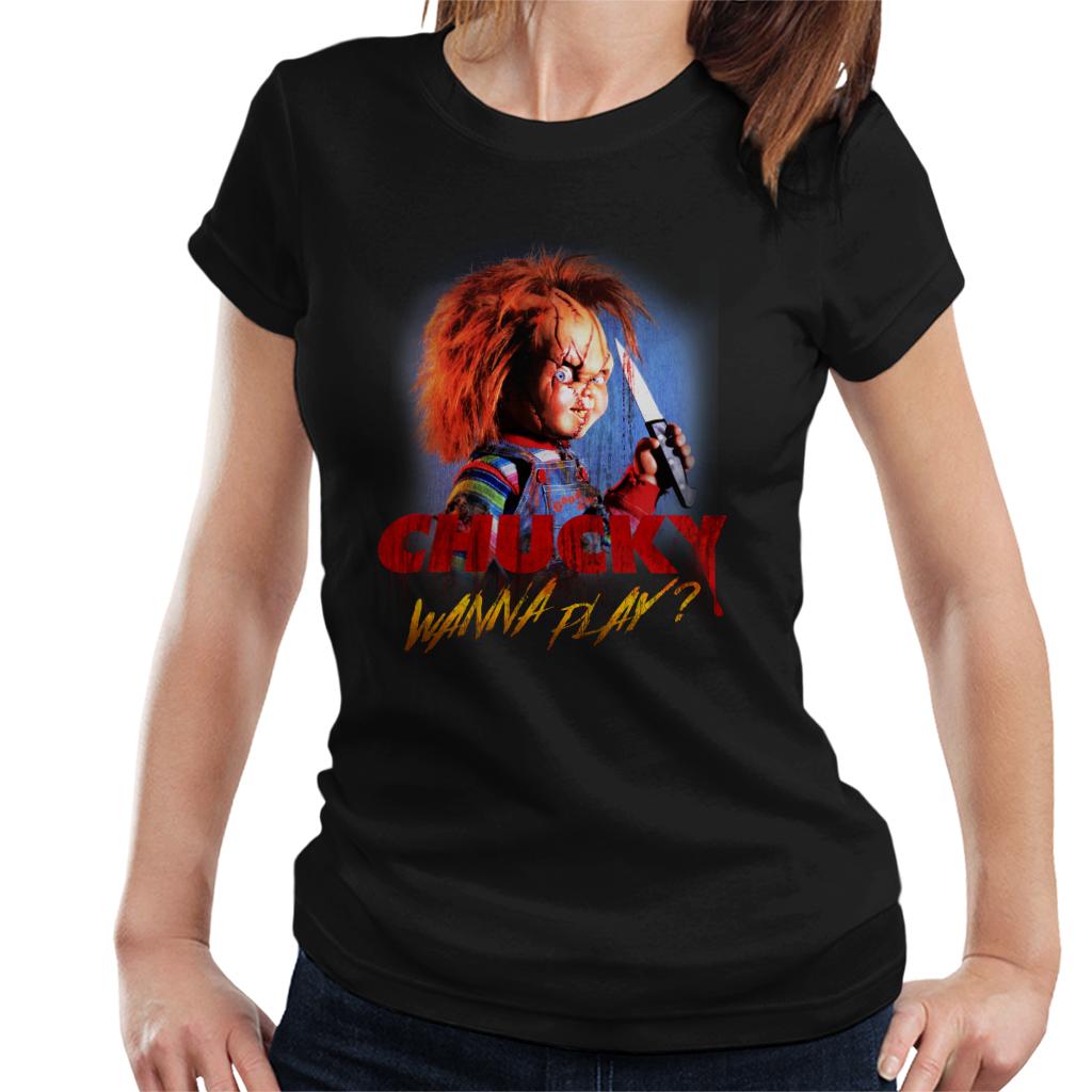 Chucky Wanna Play Crazed Face Women's T-Shirt-ALL + EVERY