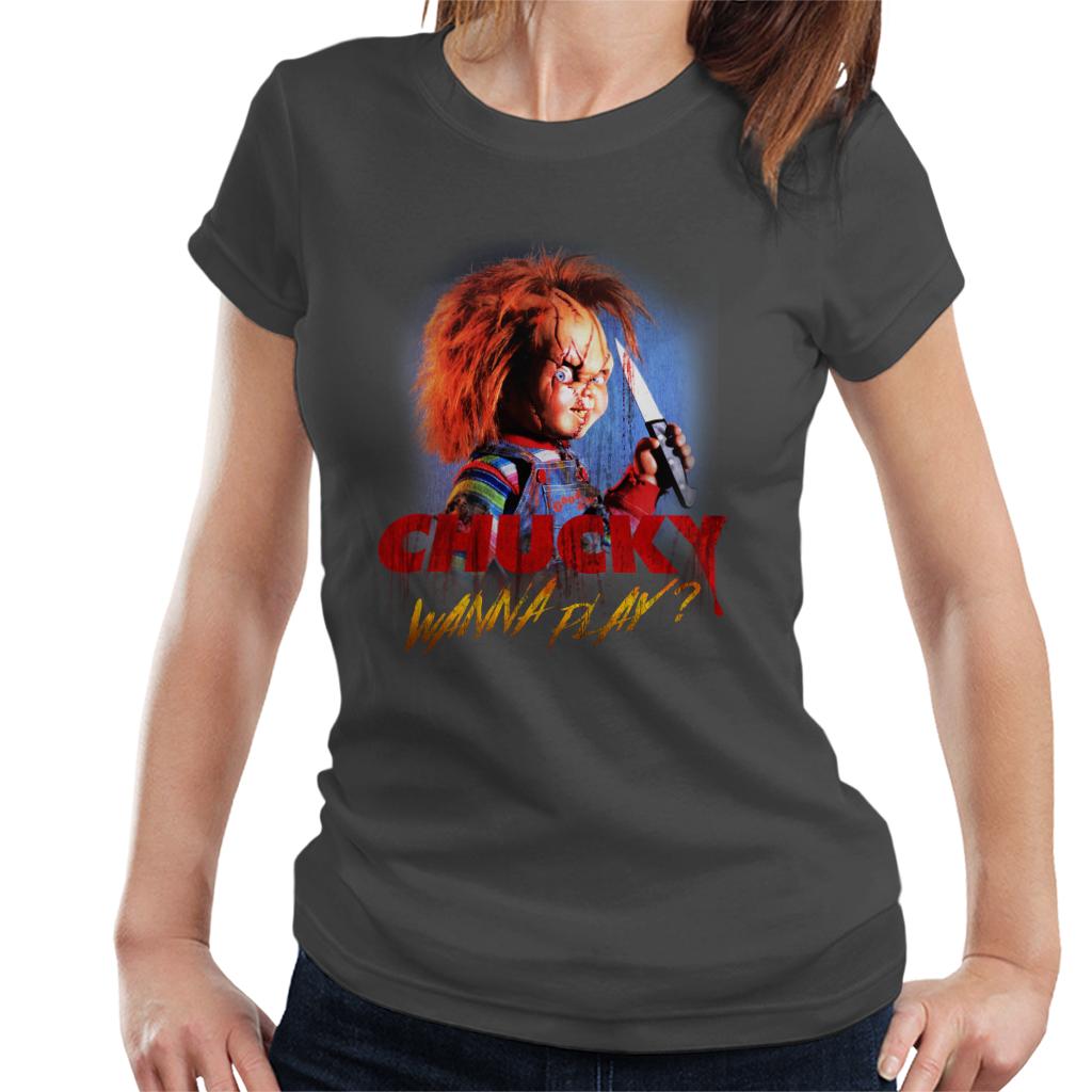 Chucky Wanna Play Crazed Face Women's T-Shirt-ALL + EVERY