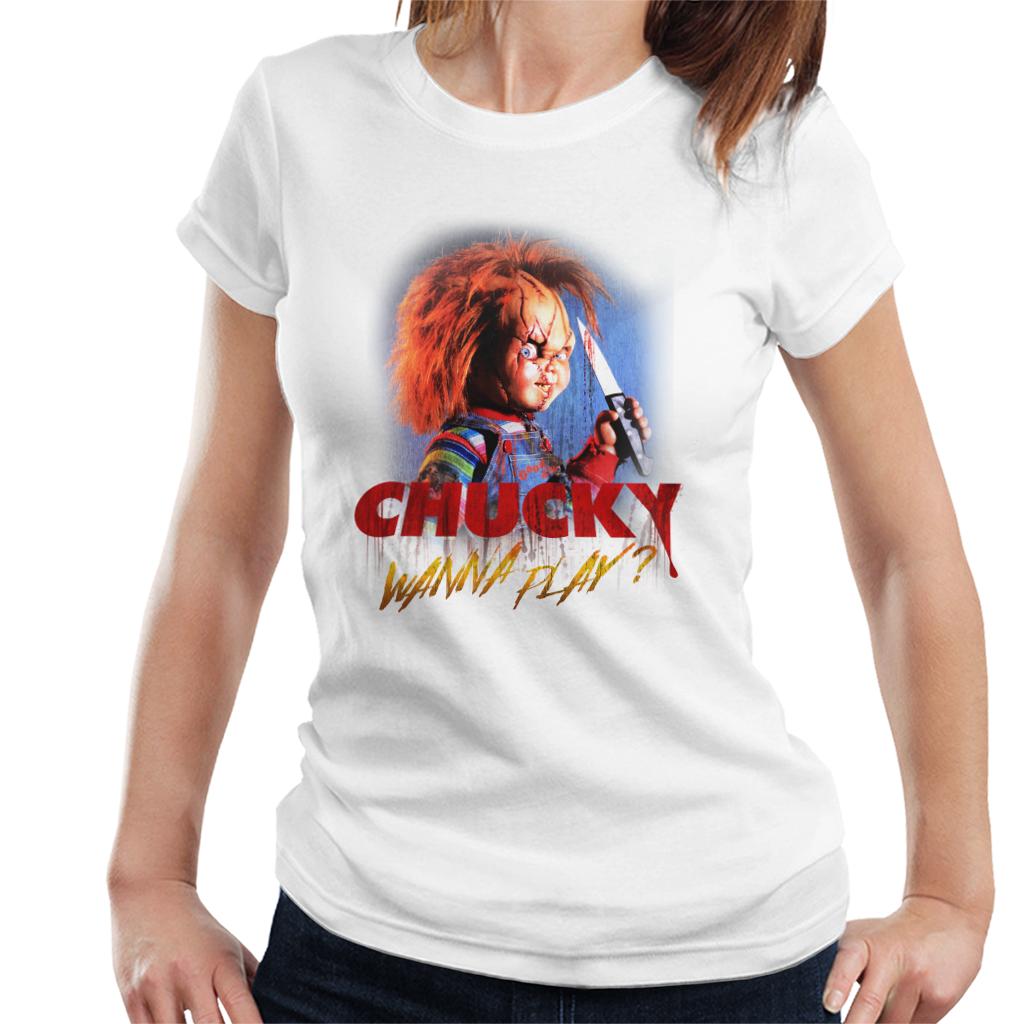 Chucky Wanna Play Crazed Face Women's T-Shirt-ALL + EVERY