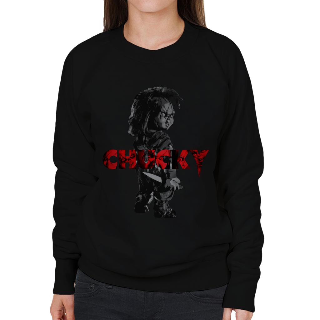 Chucky Looking Backwards Women's Sweatshirt-ALL + EVERY