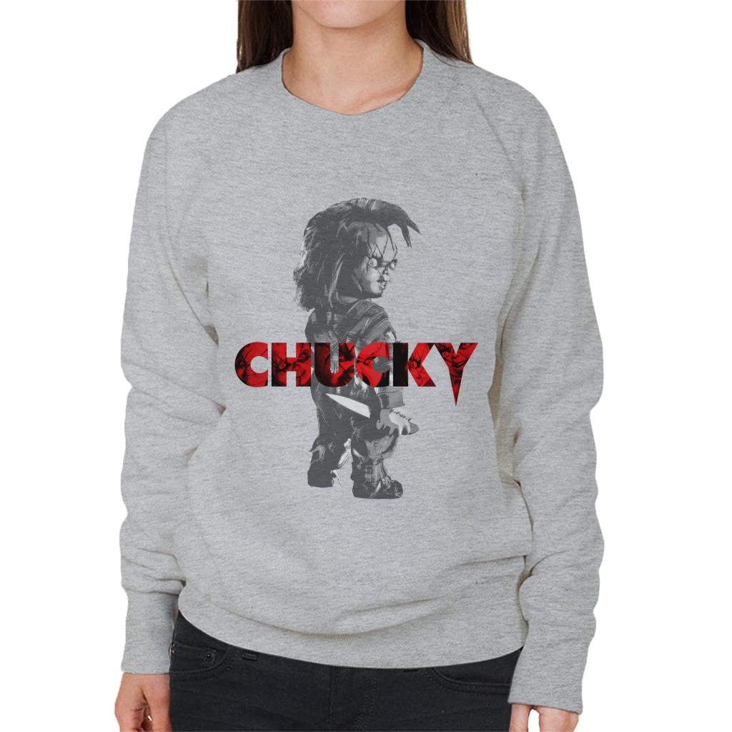 Chucky Looking Backwards Women's Sweatshirt-ALL + EVERY