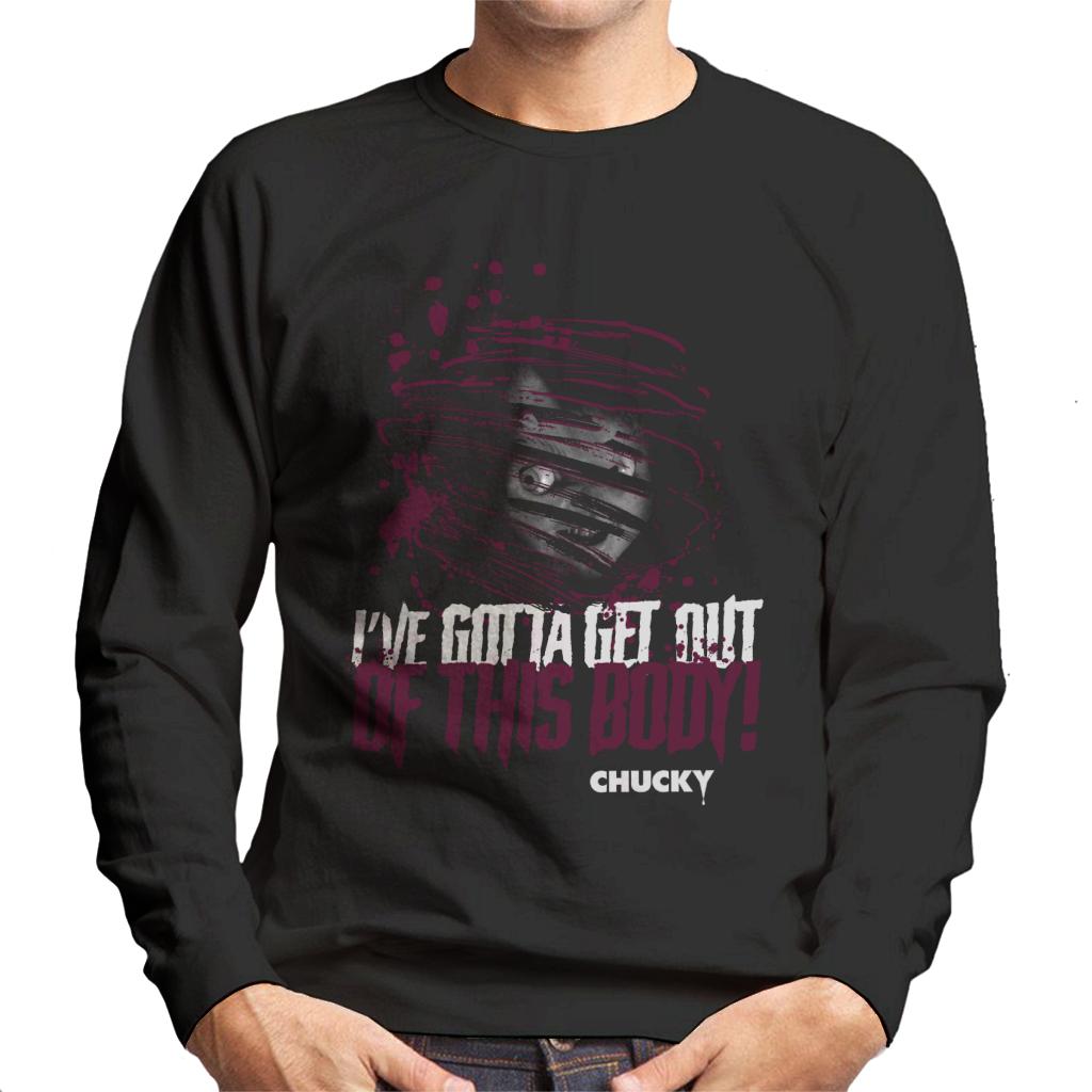 Chucky Ive Gotta Get Out Of This Body Men's Sweatshirt-ALL + EVERY