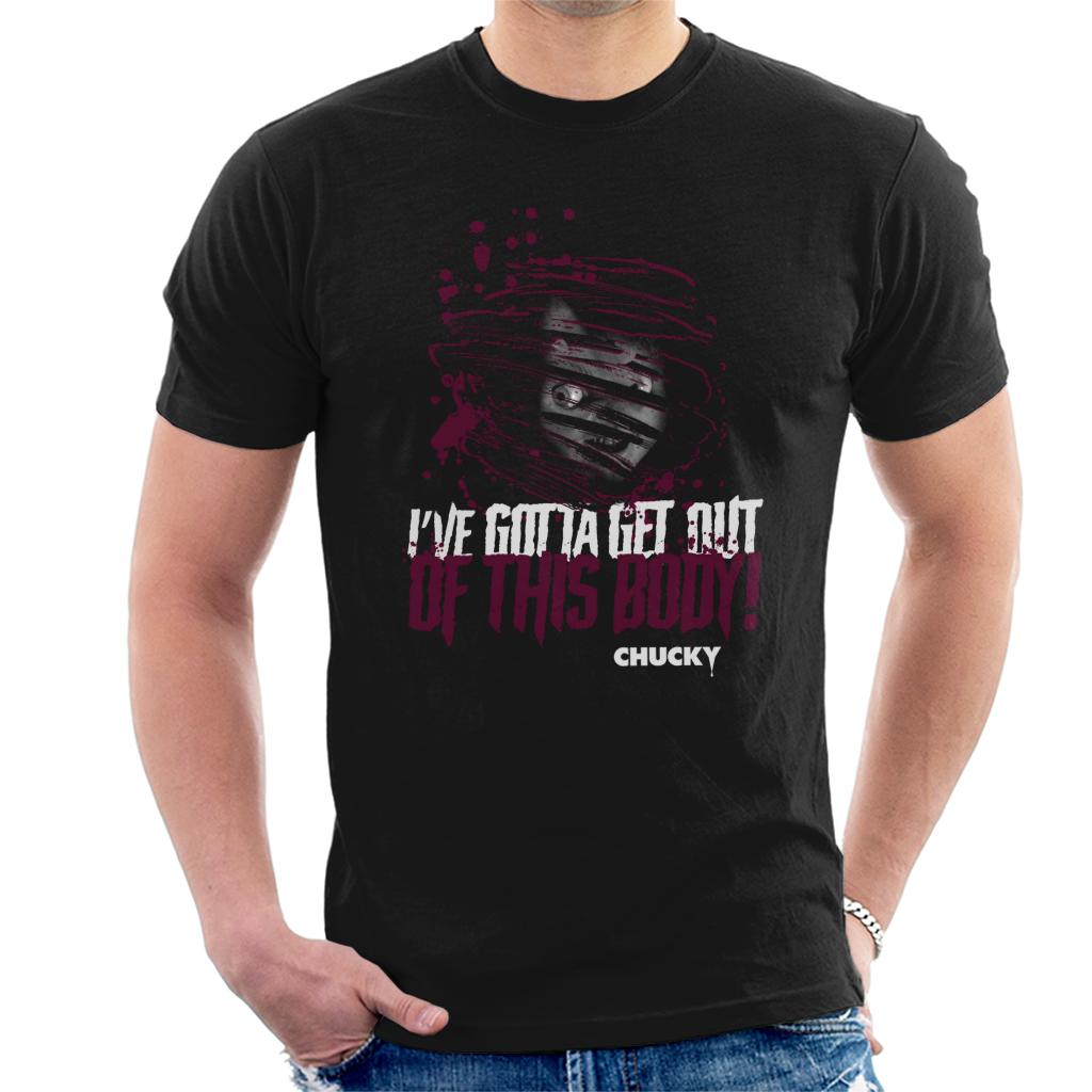 Chucky Ive Gotta Get Out Of This Body Men's T-Shirt-ALL + EVERY