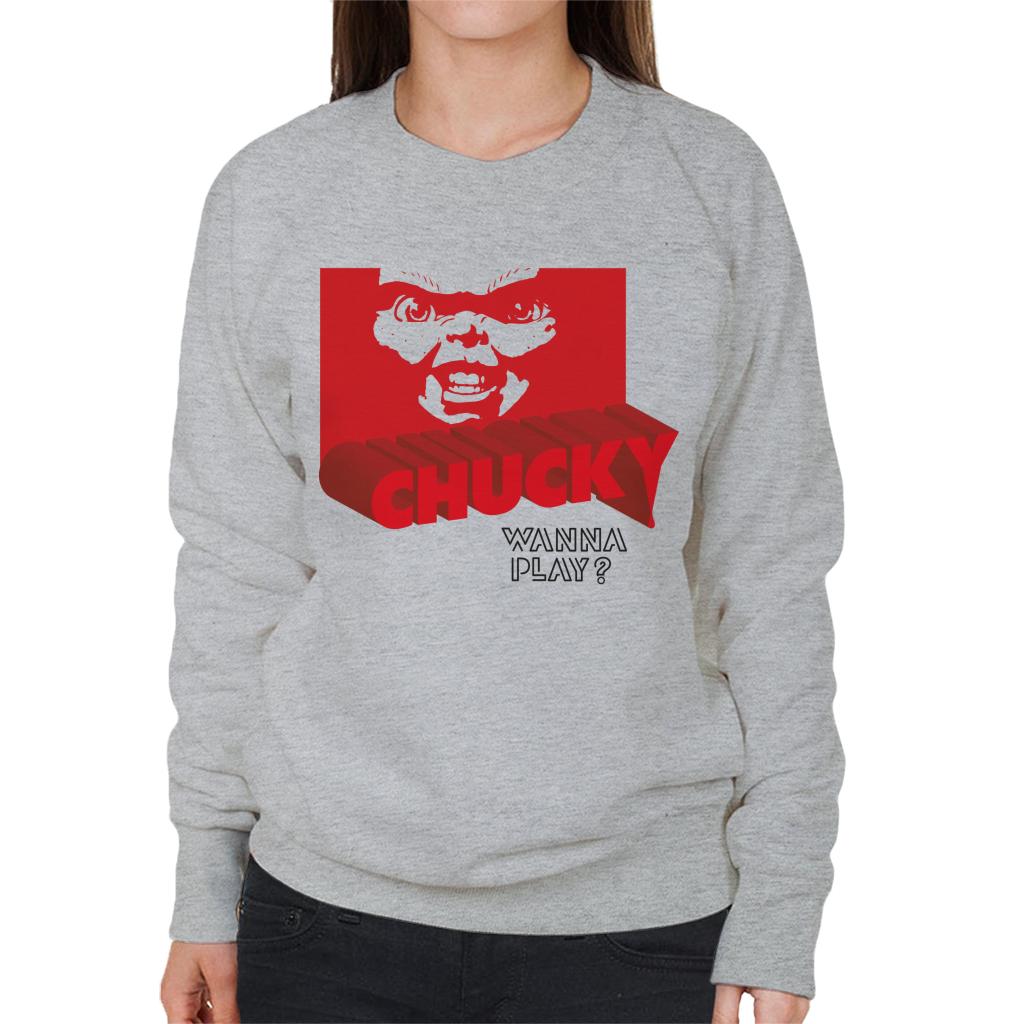 Chucky 3D Logo Wanna Play Women's Sweatshirt-ALL + EVERY