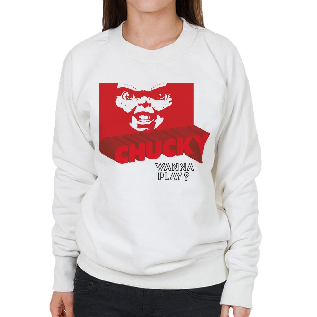 Chucky 3D Logo Wanna Play Women's Sweatshirt-ALL + EVERY