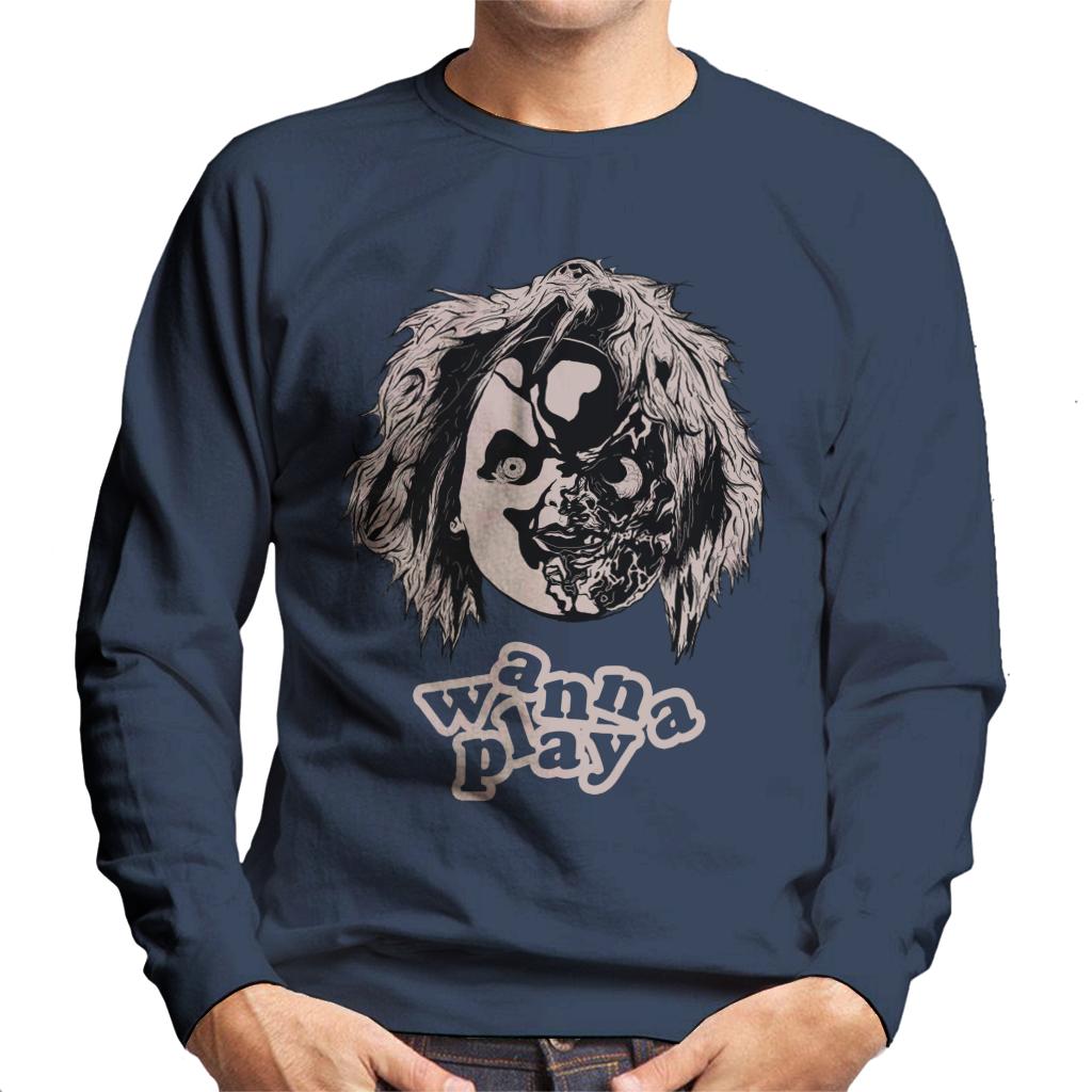 Chucky Half Face Wanna Play Men's Sweatshirt-ALL + EVERY