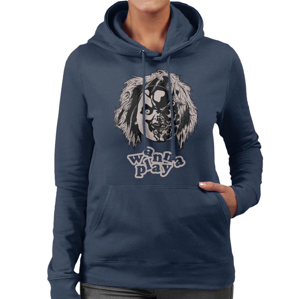 Chucky Half Face Wanna Play Women's Hooded Sweatshirt-ALL + EVERY