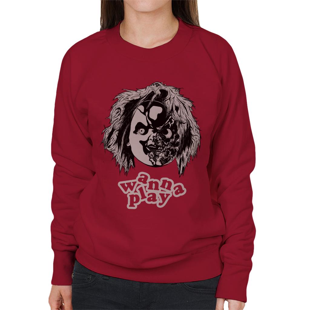 Chucky Half Face Wanna Play Women's Sweatshirt-ALL + EVERY