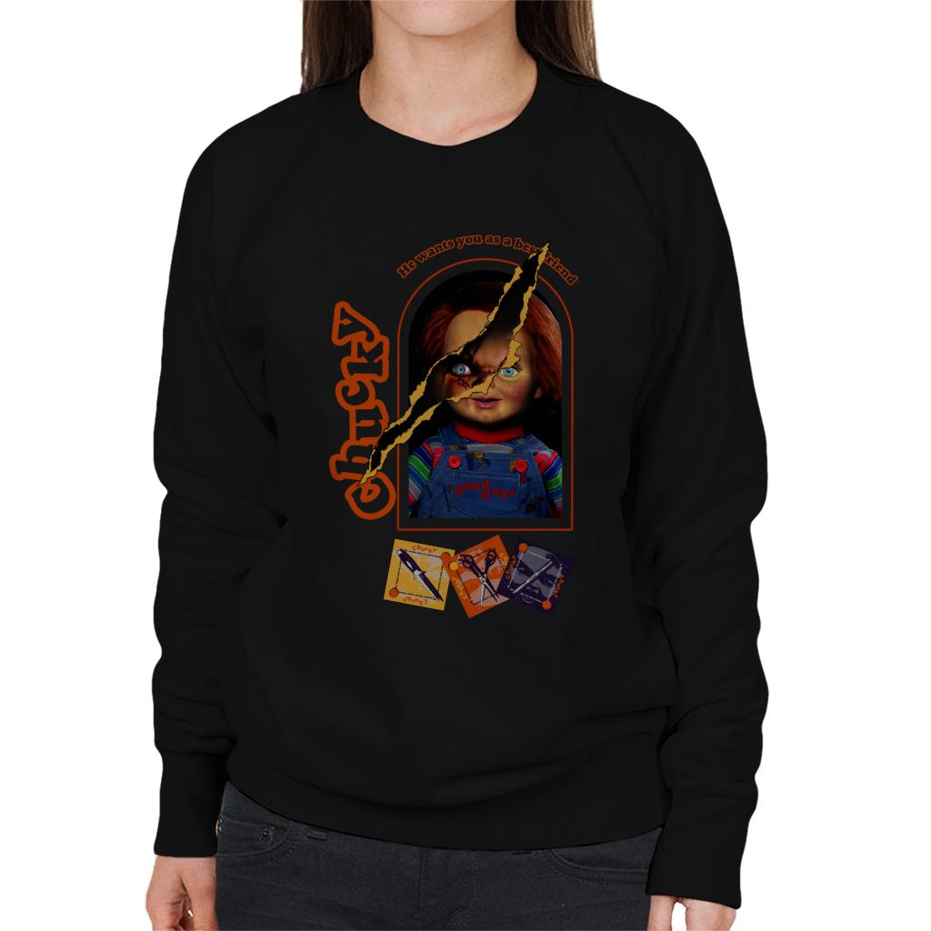 Child's Play Chucky He Wants You As A Best Friend Women's Sweatshirt-ALL + EVERY