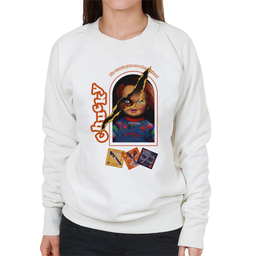 Child's Play Chucky He Wants You As A Best Friend Women's Sweatshirt-ALL + EVERY