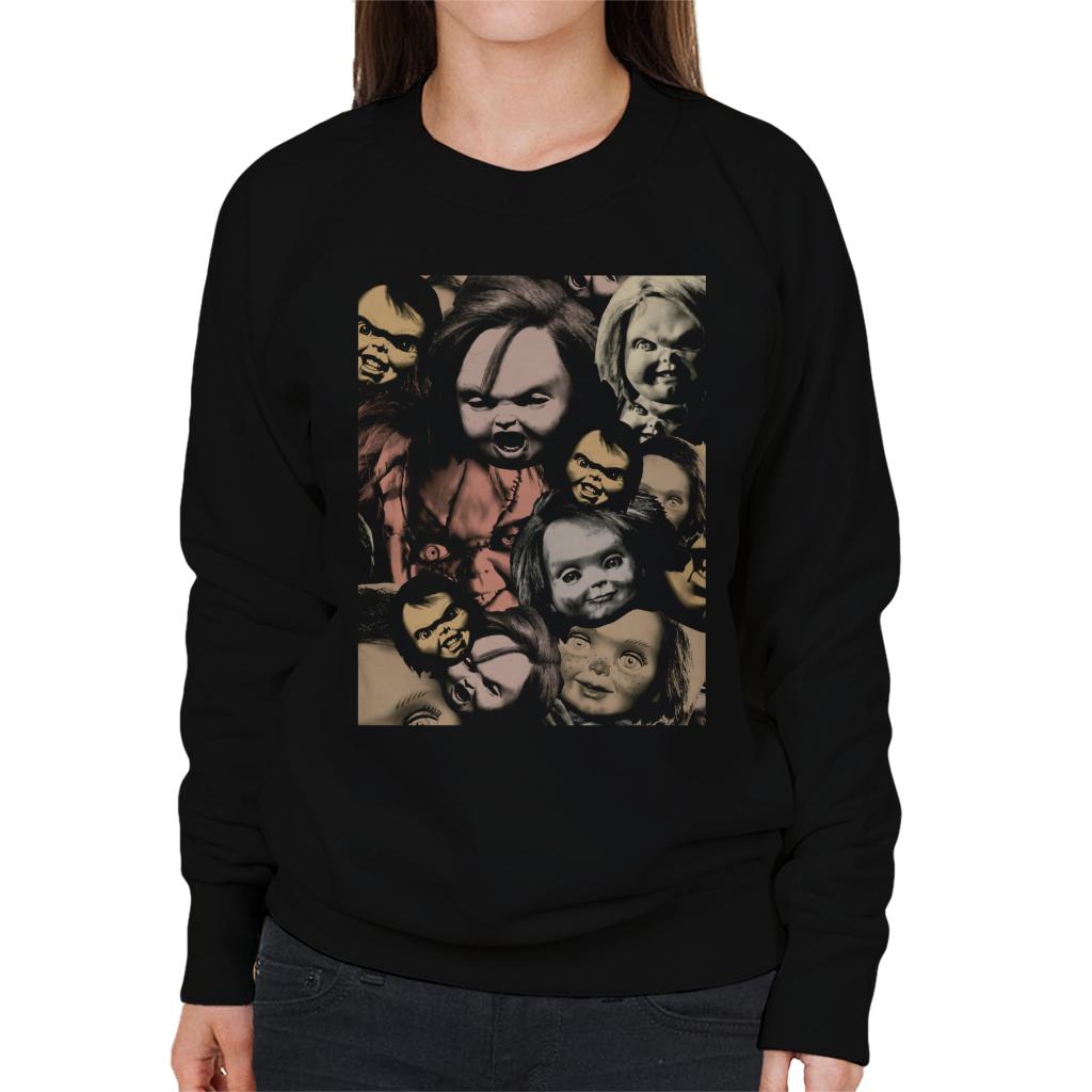 Child's Play Chucky Scary Face Montage Women's Sweatshirt-ALL + EVERY