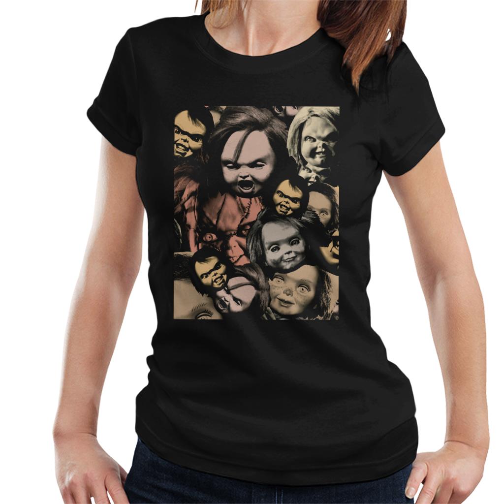 Child's Play Chucky Scary Face Montage Women's T-Shirt-ALL + EVERY