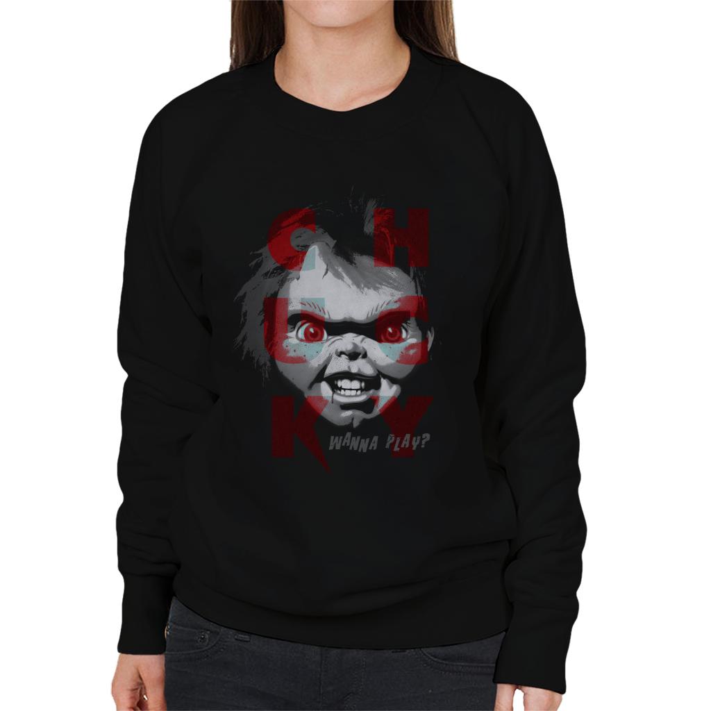 Chucky Doll Wanna Play Women's Sweatshirt-ALL + EVERY