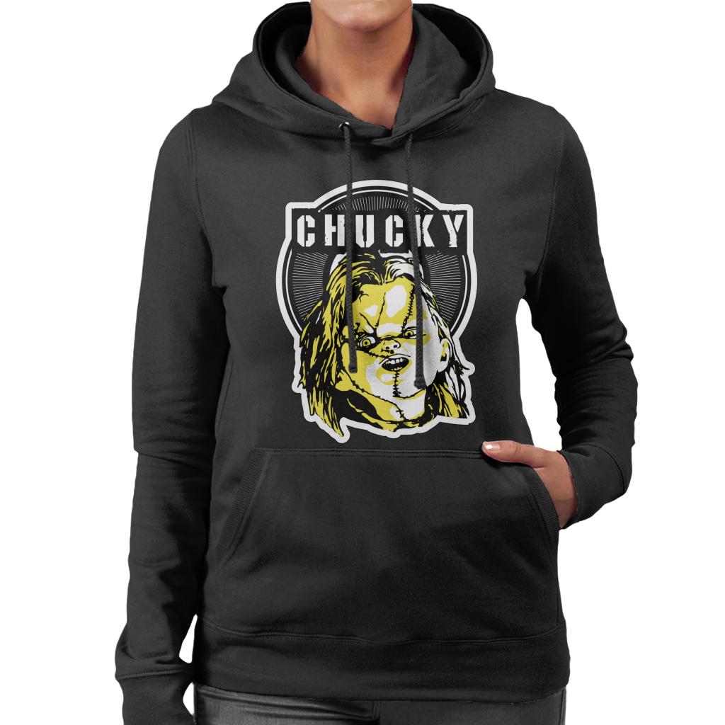 Chucky Negative Character Head Women's Hooded Sweatshirt-ALL + EVERY