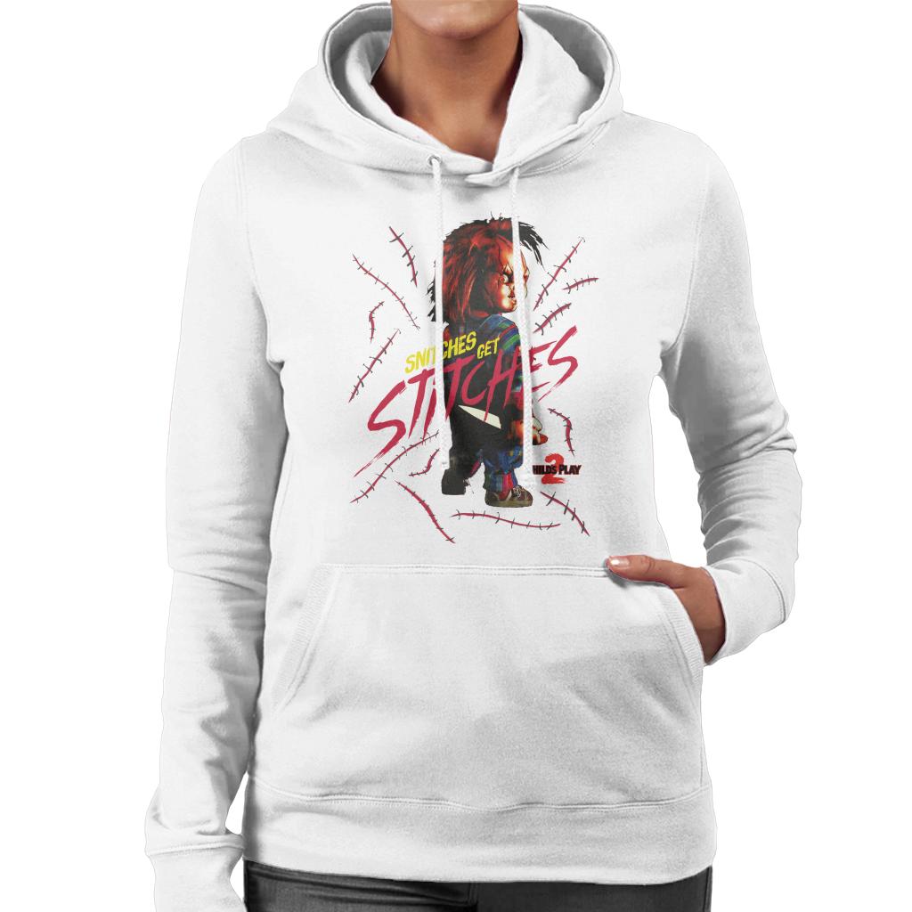 Chucky Childs Play 2 Snitches Get Stitches Women's Hooded Sweatshirt-ALL + EVERY