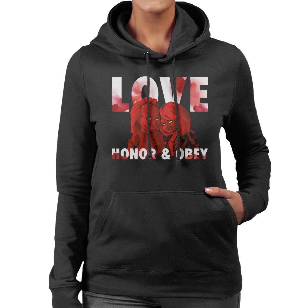 Chucky Tiffany Valentine Love Honor And Obey Women's Hooded Sweatshirt-ALL + EVERY