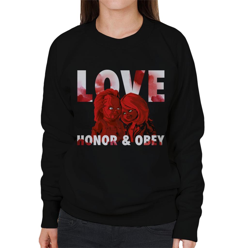 Chucky Tiffany Valentine Love Honor And Obey Women's Sweatshirt-ALL + EVERY