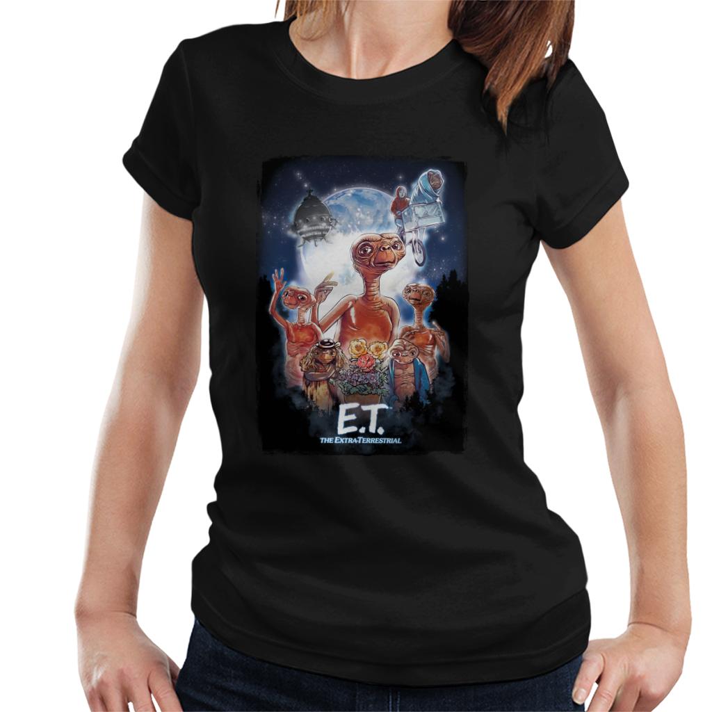 E.T. The Extra Terrestrial Cinematic Poster Montage Women's T-Shirt-ALL + EVERY