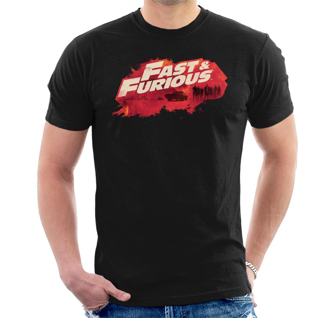 Fast and Furious Logo Character Backdrop Men's T-Shirt-ALL + EVERY