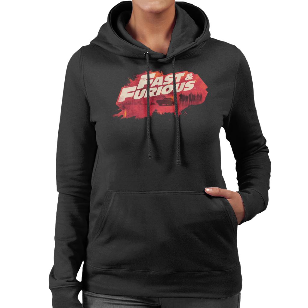 Fast and Furious Logo Character Backdrop Women's Hooded Sweatshirt-ALL + EVERY