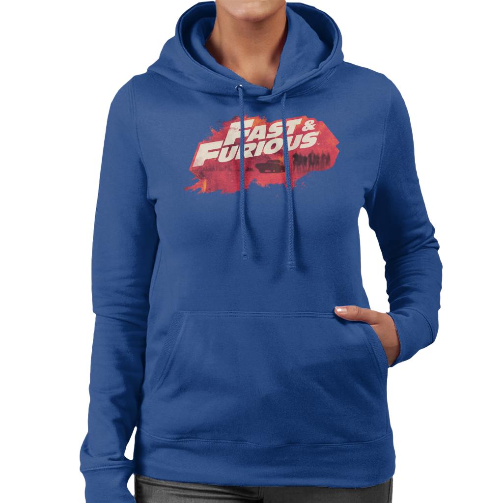 Fast and Furious Logo Character Backdrop Women's Hooded Sweatshirt-ALL + EVERY