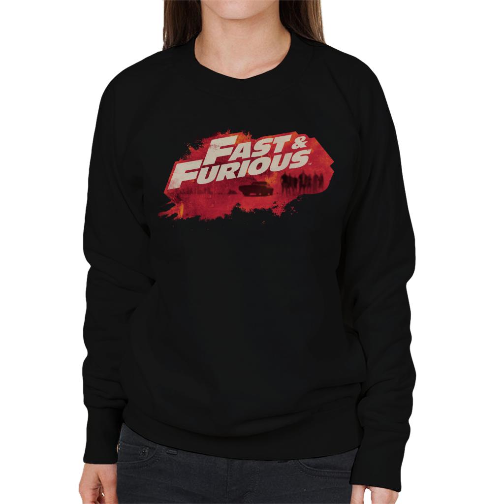 Fast and Furious Logo Character Backdrop Women's Sweatshirt-ALL + EVERY