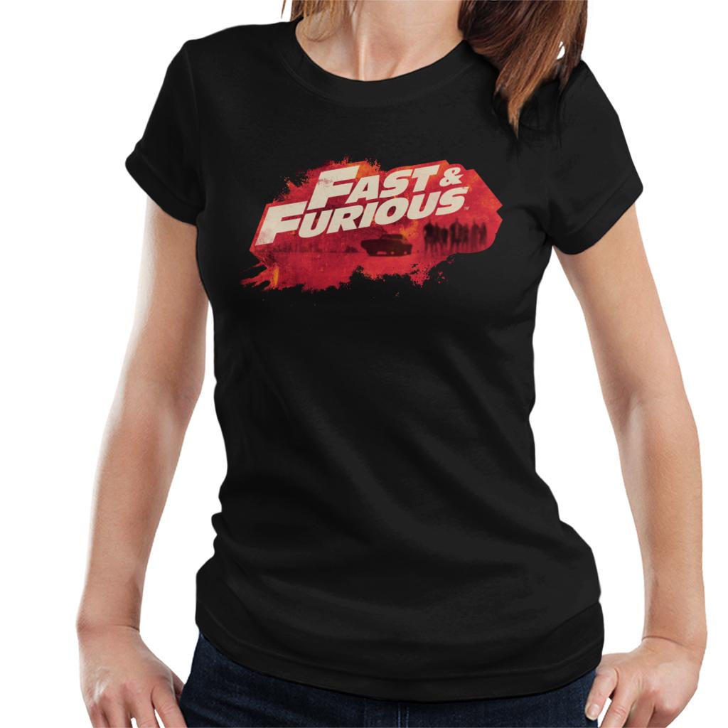 Fast and Furious Logo Character Backdrop Women's T-Shirt-ALL + EVERY