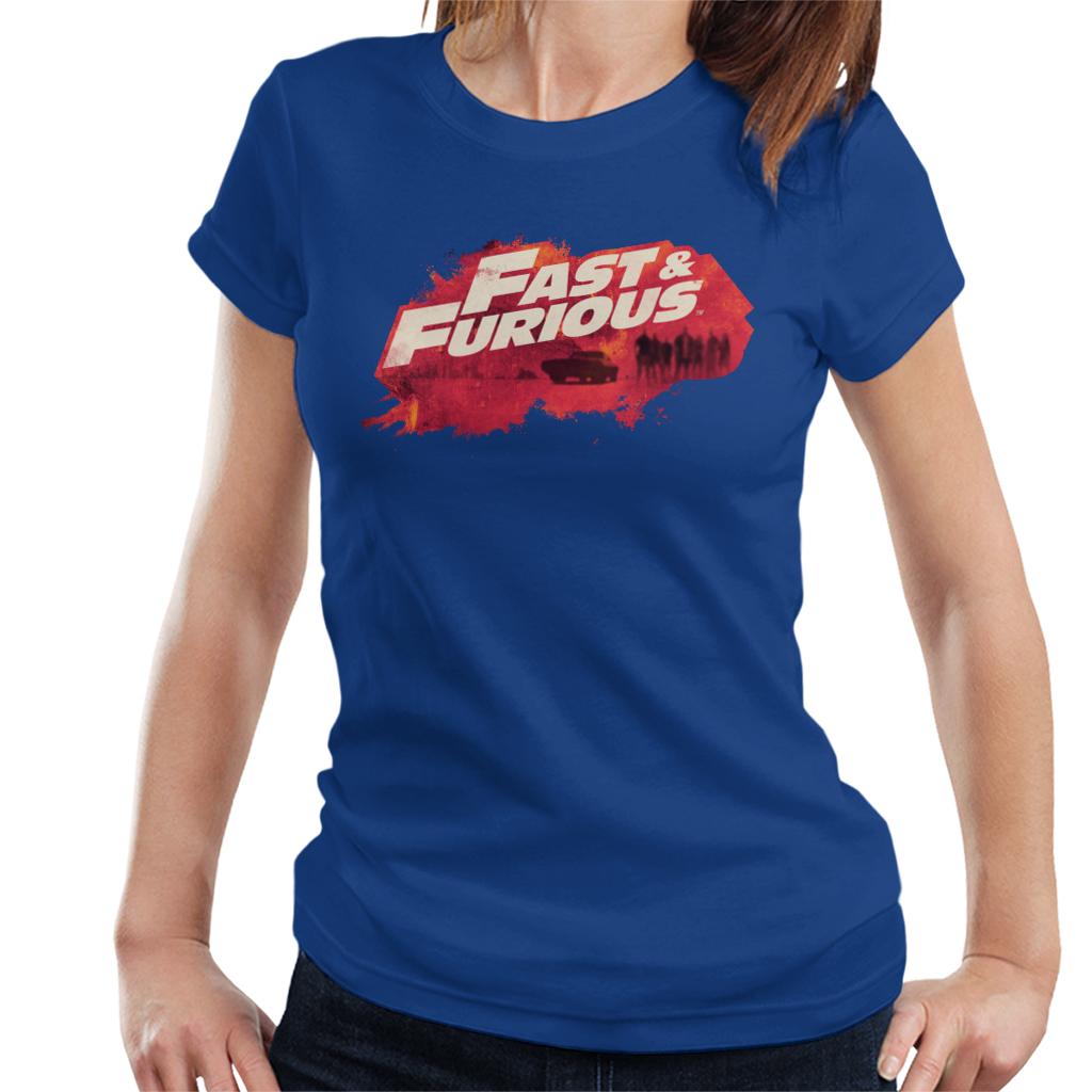 Fast and Furious Logo Character Backdrop Women's T-Shirt-ALL + EVERY