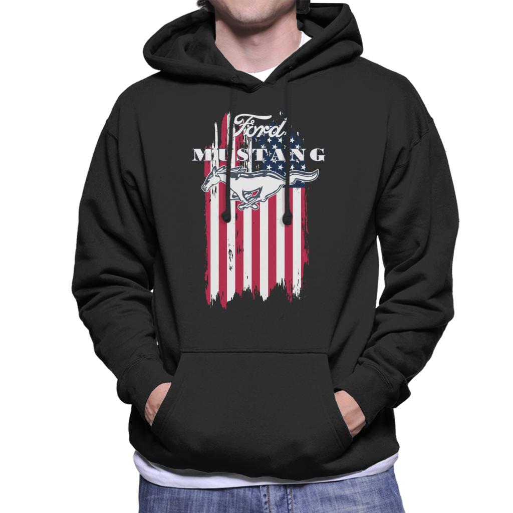 Ford Mustang Faded American Flag Men's Hooded Sweatshirt-ALL + EVERY