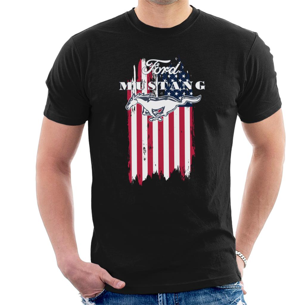 Ford Mustang Faded American Flag Men's T-Shirt-ALL + EVERY