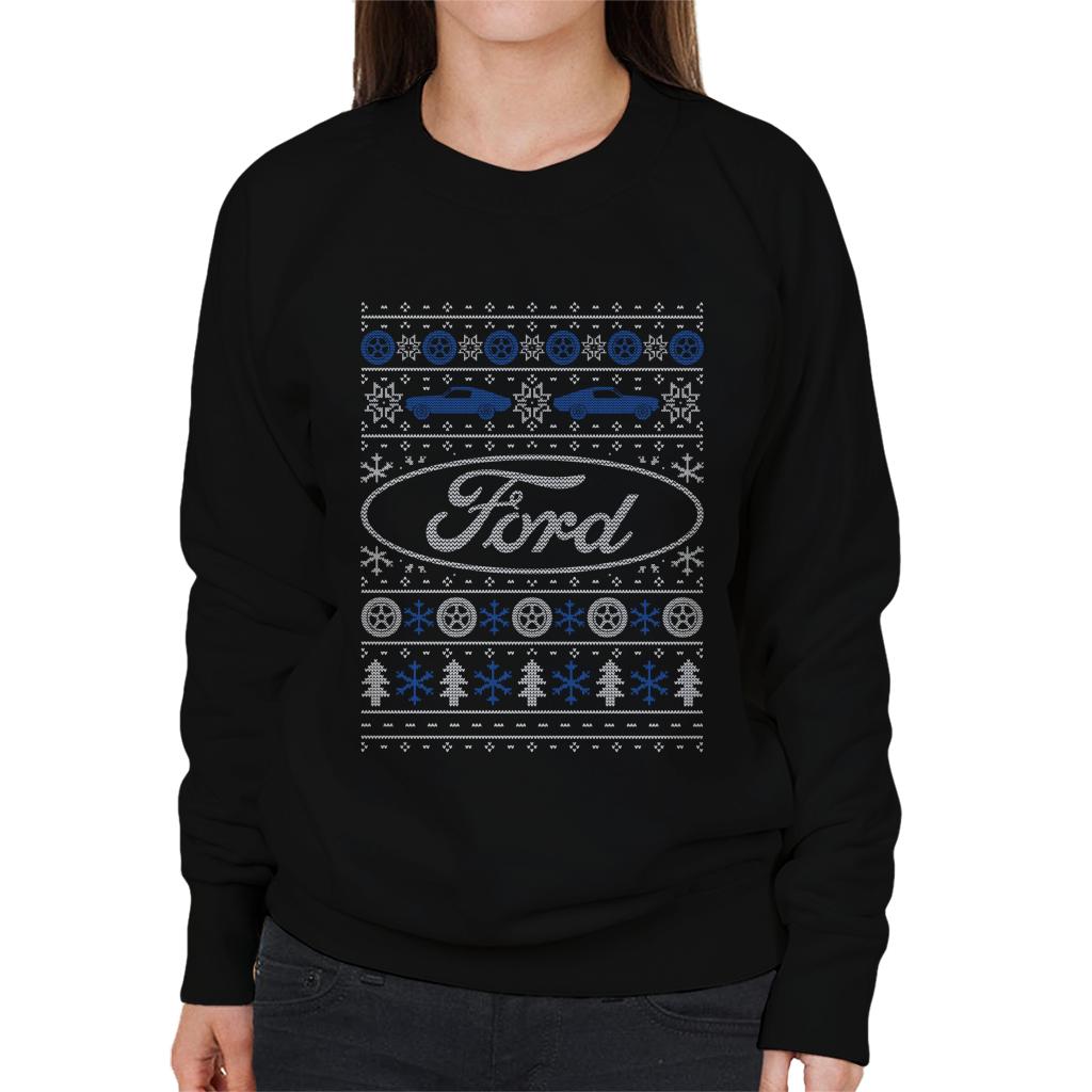 Ford Christmas Logo Knitted Pattern Women's Sweatshirt-ALL + EVERY