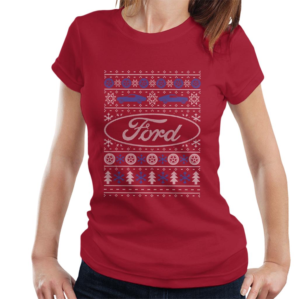 Ford Christmas Logo Knitted Pattern Women's T-Shirt-ALL + EVERY