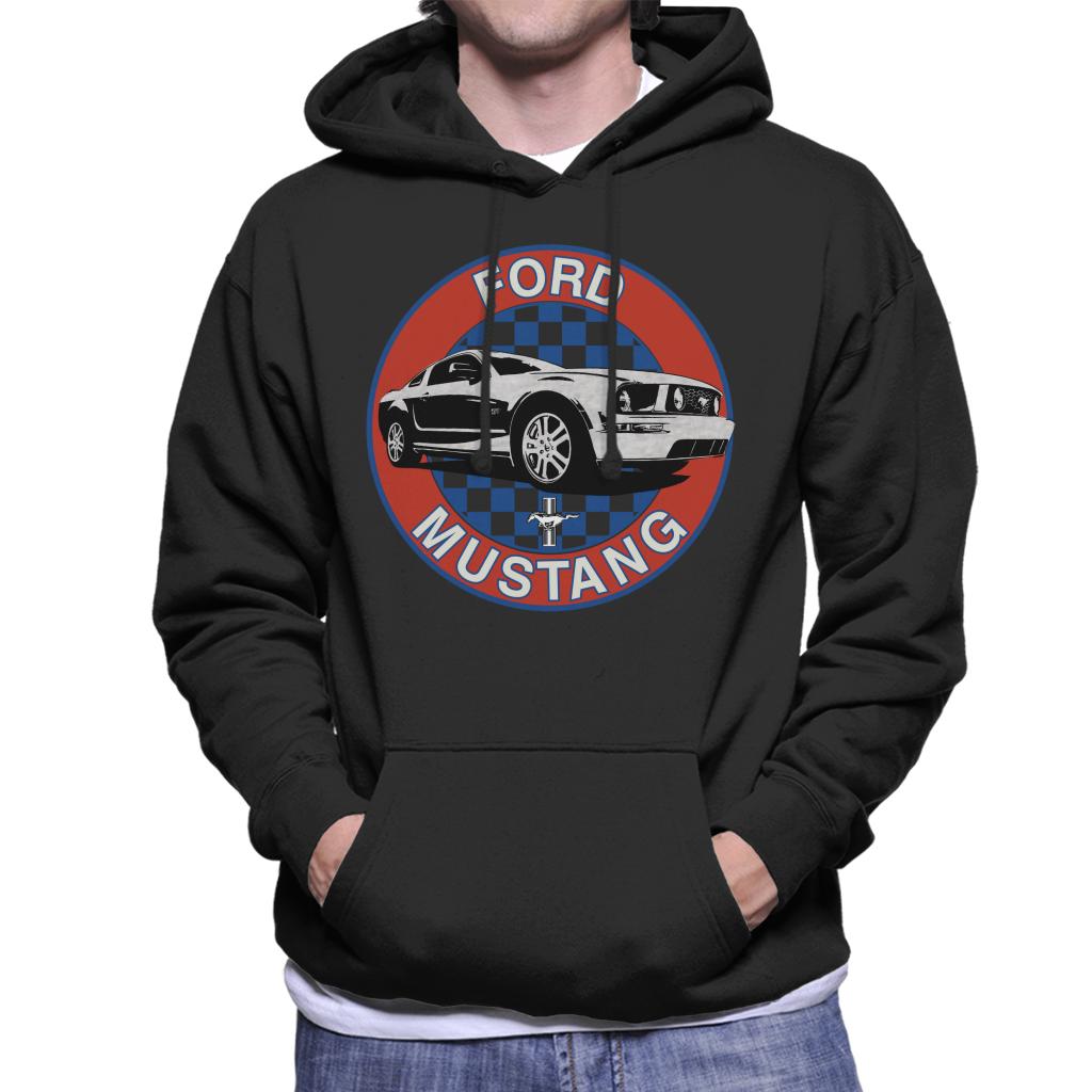 Ford Mustang Blue Checkered Race Stripes Men's Hooded Sweatshirt-ALL + EVERY