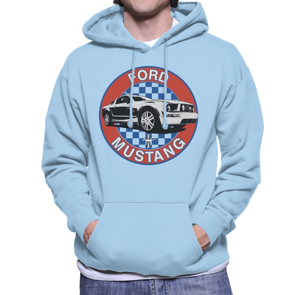 Ford Mustang Blue Checkered Race Stripes Men's Hooded Sweatshirt-ALL + EVERY