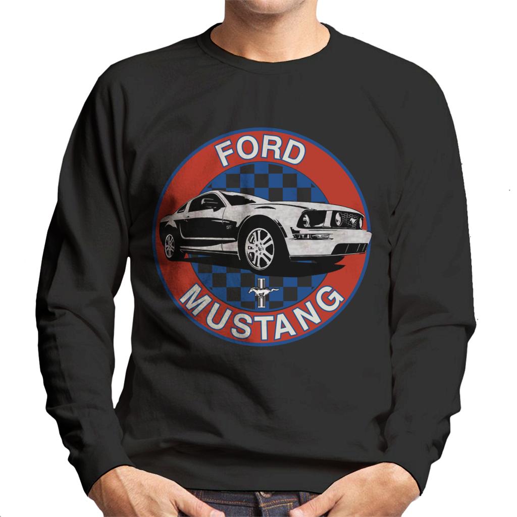 Ford Mustang Blue Checkered Race Stripes Men's Sweatshirt-ALL + EVERY