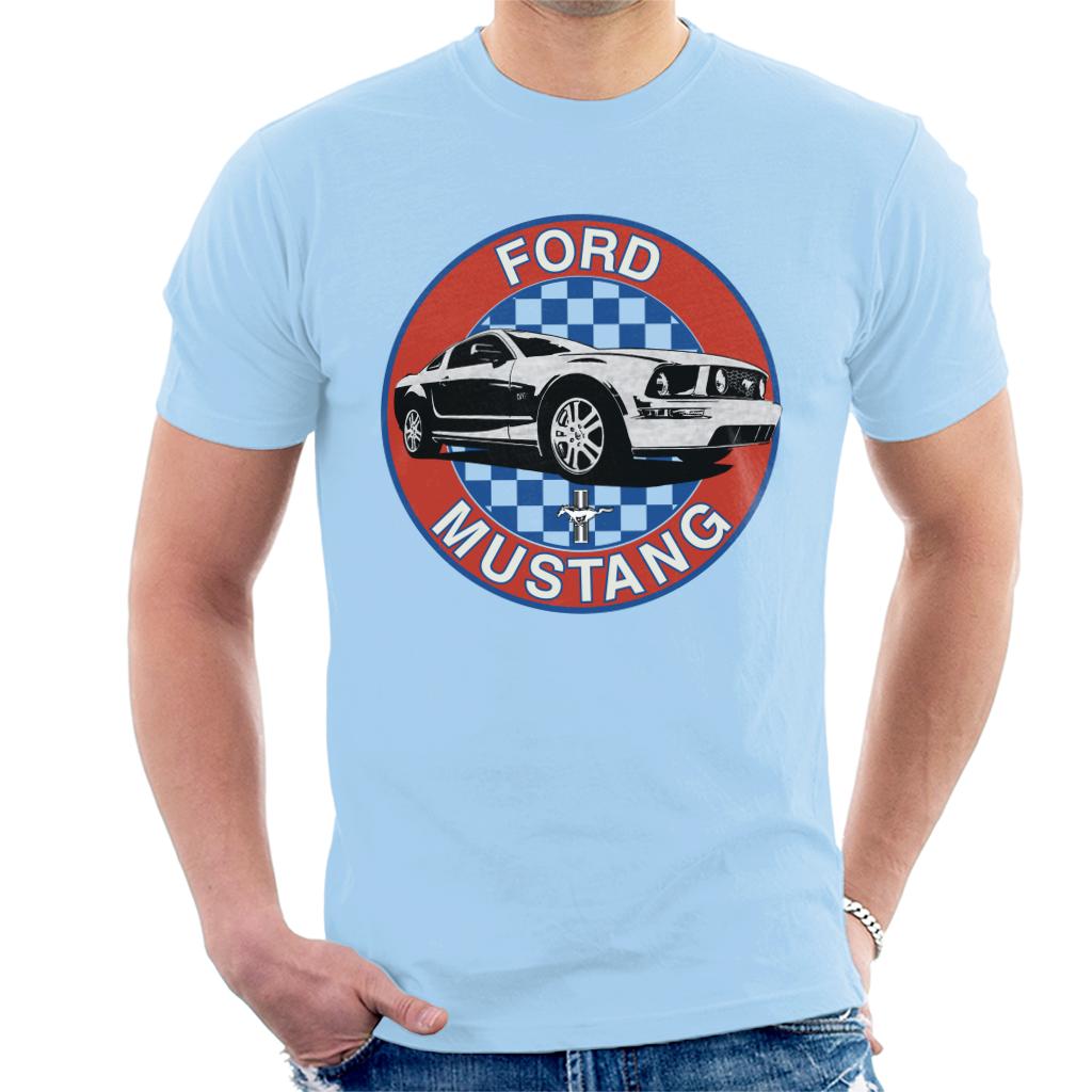 Ford Mustang Blue Checkered Race Stripes Men's T-Shirt-ALL + EVERY