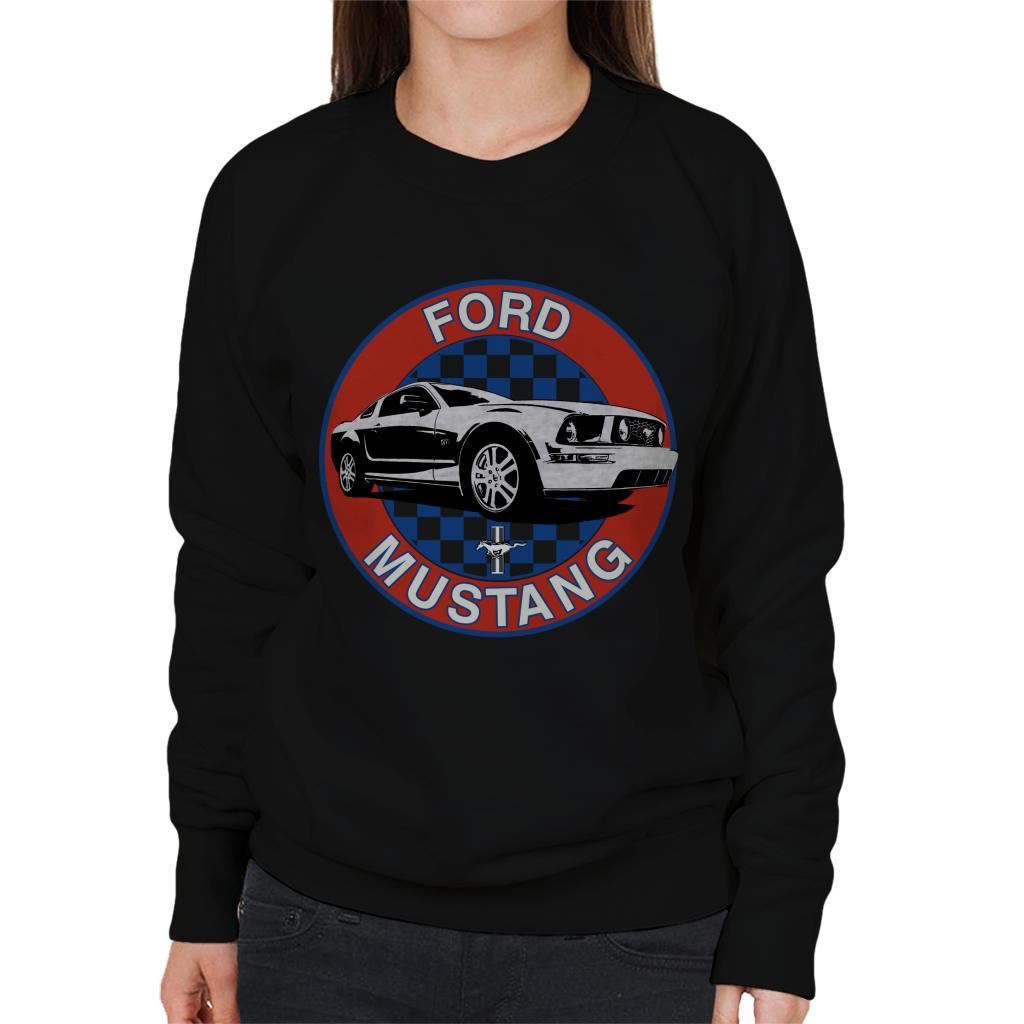 Ford Mustang Blue Checkered Race Stripes Women's Sweatshirt-ALL + EVERY