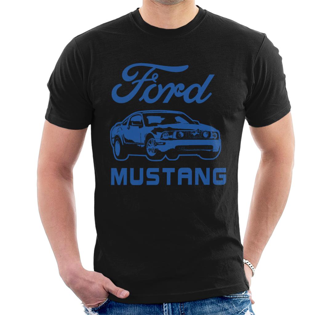 Ford Mustang Blue Outline Men's T-Shirt-ALL + EVERY