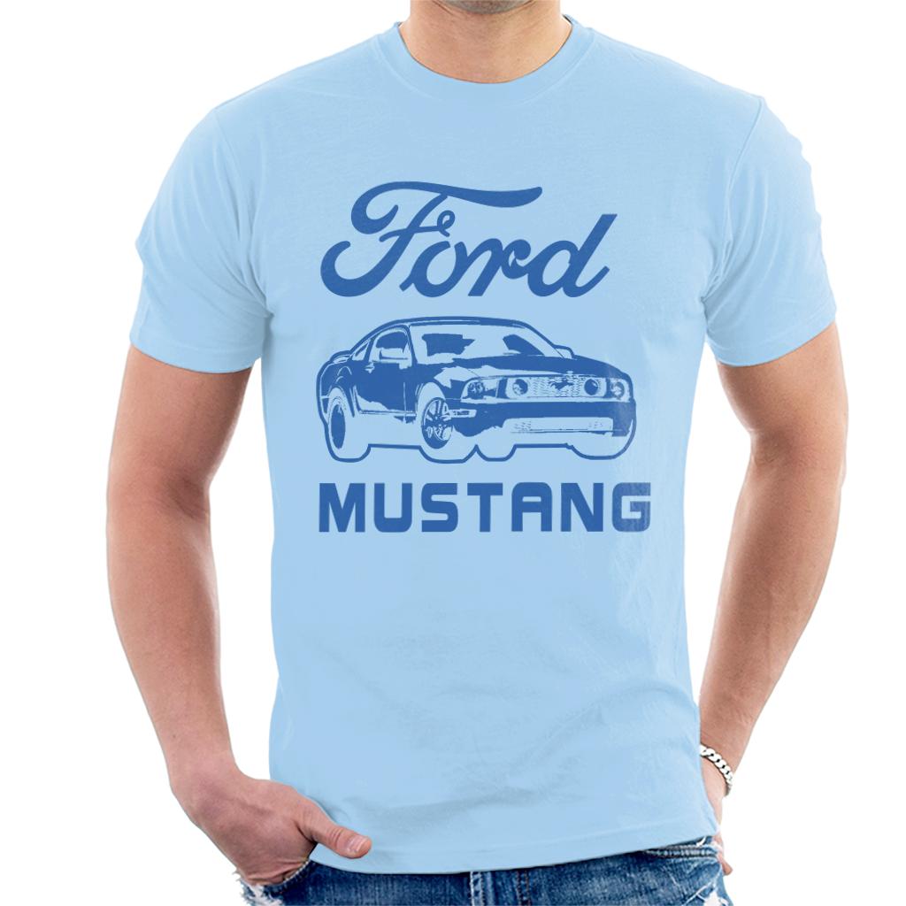 Ford Mustang Blue Outline Men's T-Shirt-ALL + EVERY