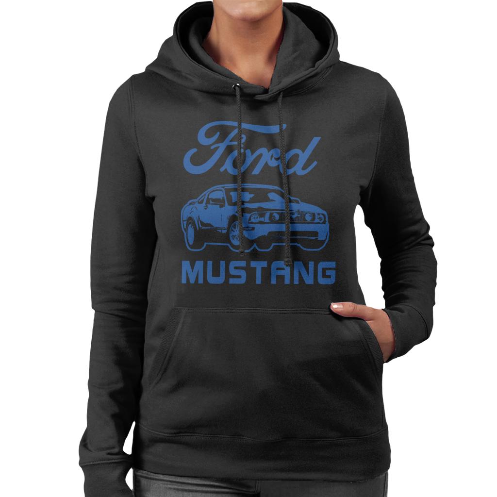 Ford Mustang Blue Outline Women's Hooded Sweatshirt-ALL + EVERY