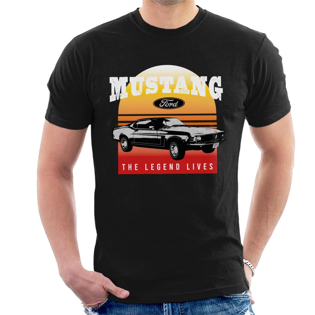 Ford Mustang The Legend Lives Sunset Gradient Men's T-Shirt-ALL + EVERY