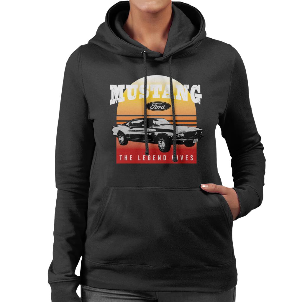 Ford Mustang The Legend Lives Sunset Gradient Women's Hooded Sweatshirt-ALL + EVERY