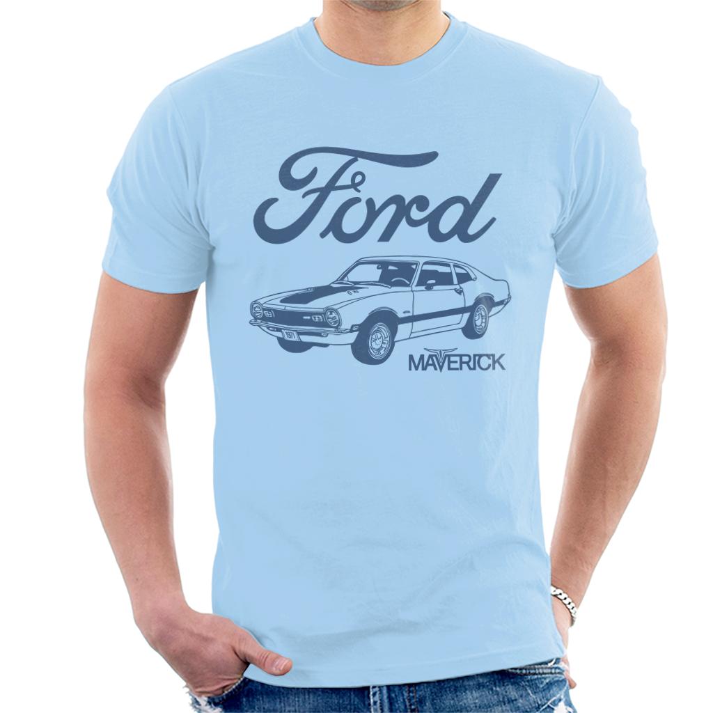 Ford Maverick Blue Outline Men's T-Shirt-ALL + EVERY