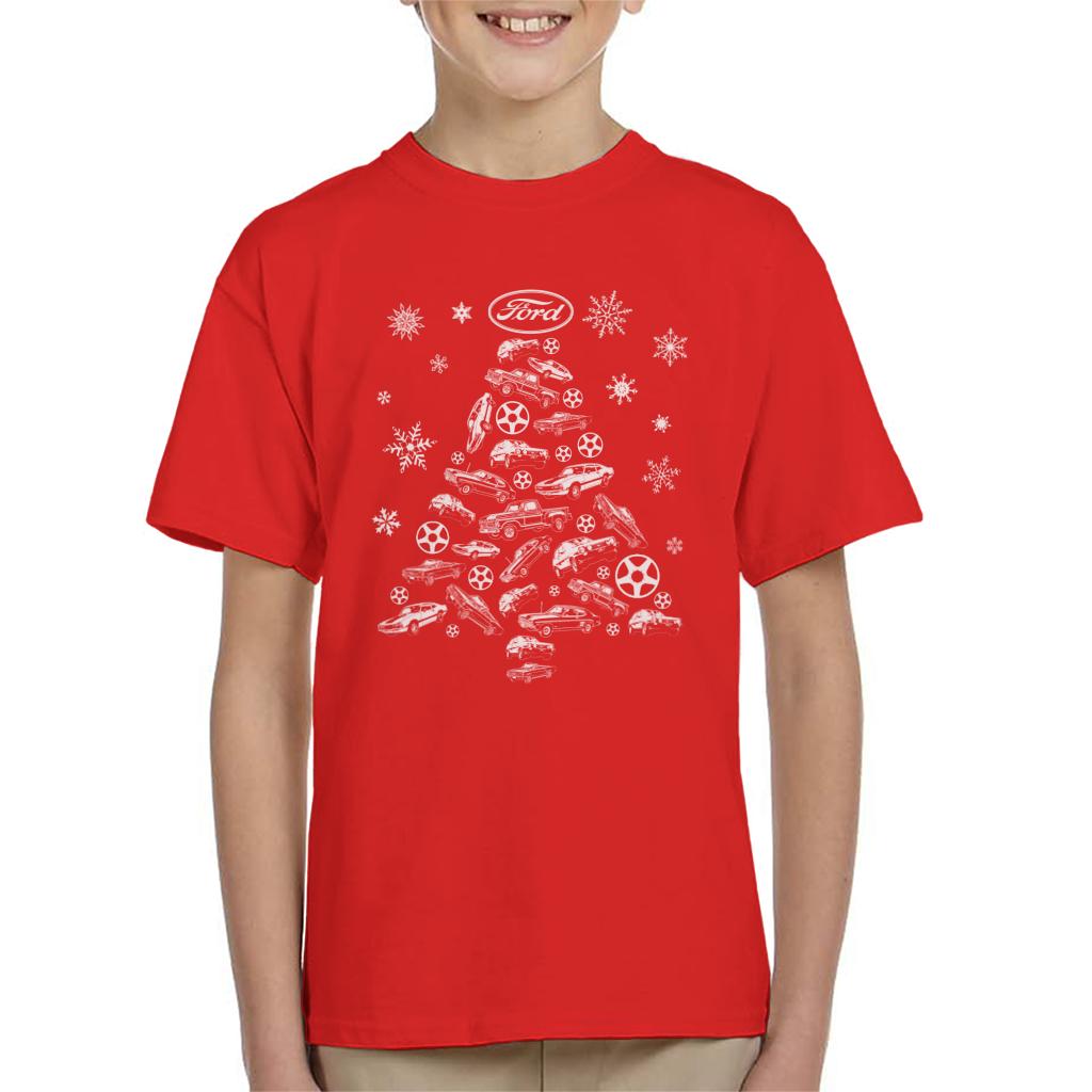 Ford Christmas Tree Cars And Snowflakes Kid's T-Shirt-ALL + EVERY