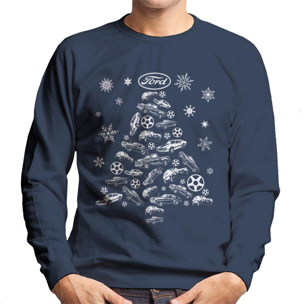 Ford Christmas Tree Cars And Snowflakes Men's Sweatshirt-ALL + EVERY